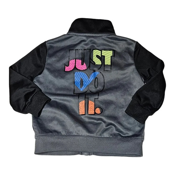 Nike Track Suit Black Gray Neon 12M Full Zip Hoodie and Pants Two Piece Set - Picture 2 of 9